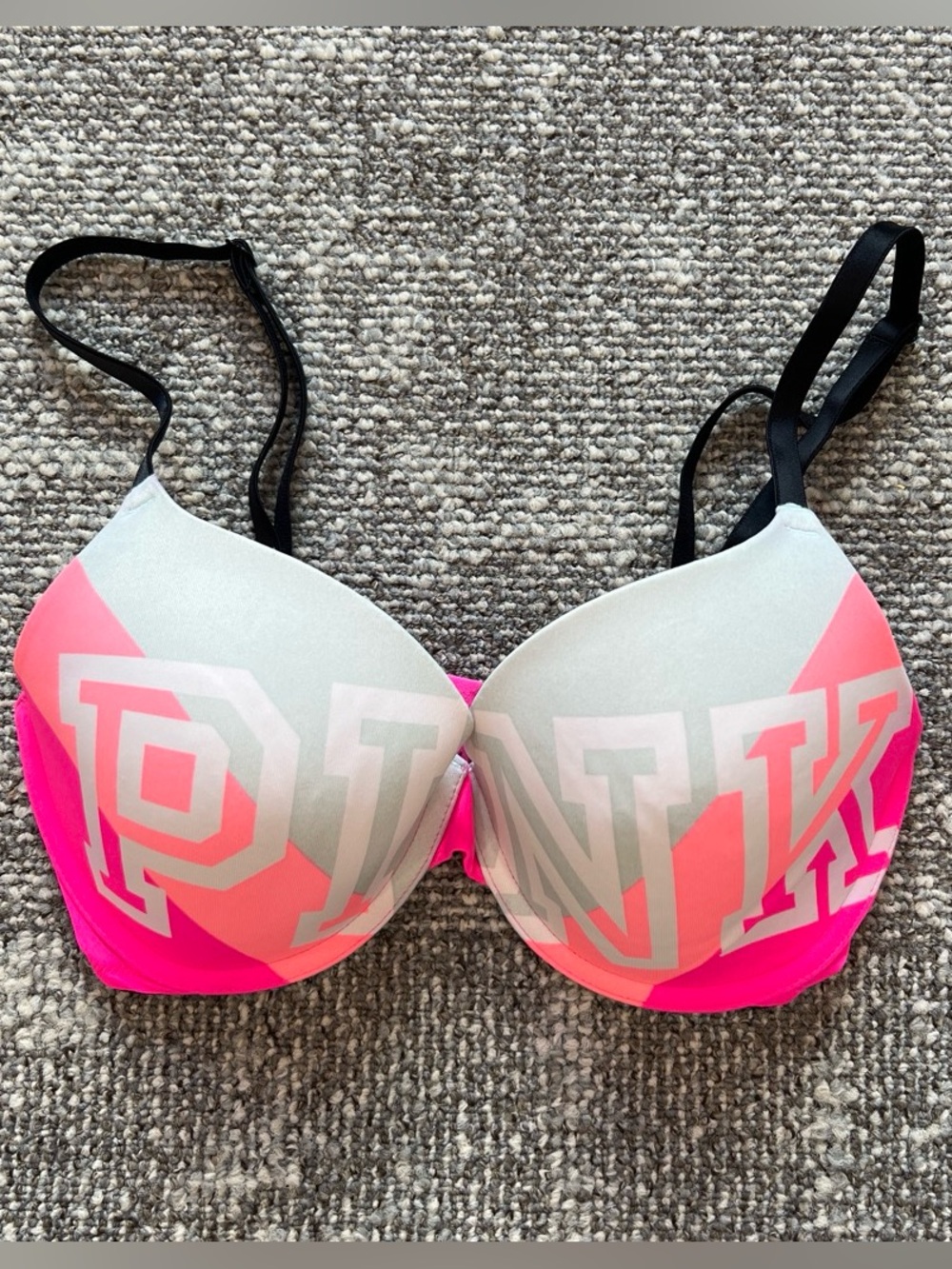 Victoria's Secret Neon Pink Logo Bra with Black Straps